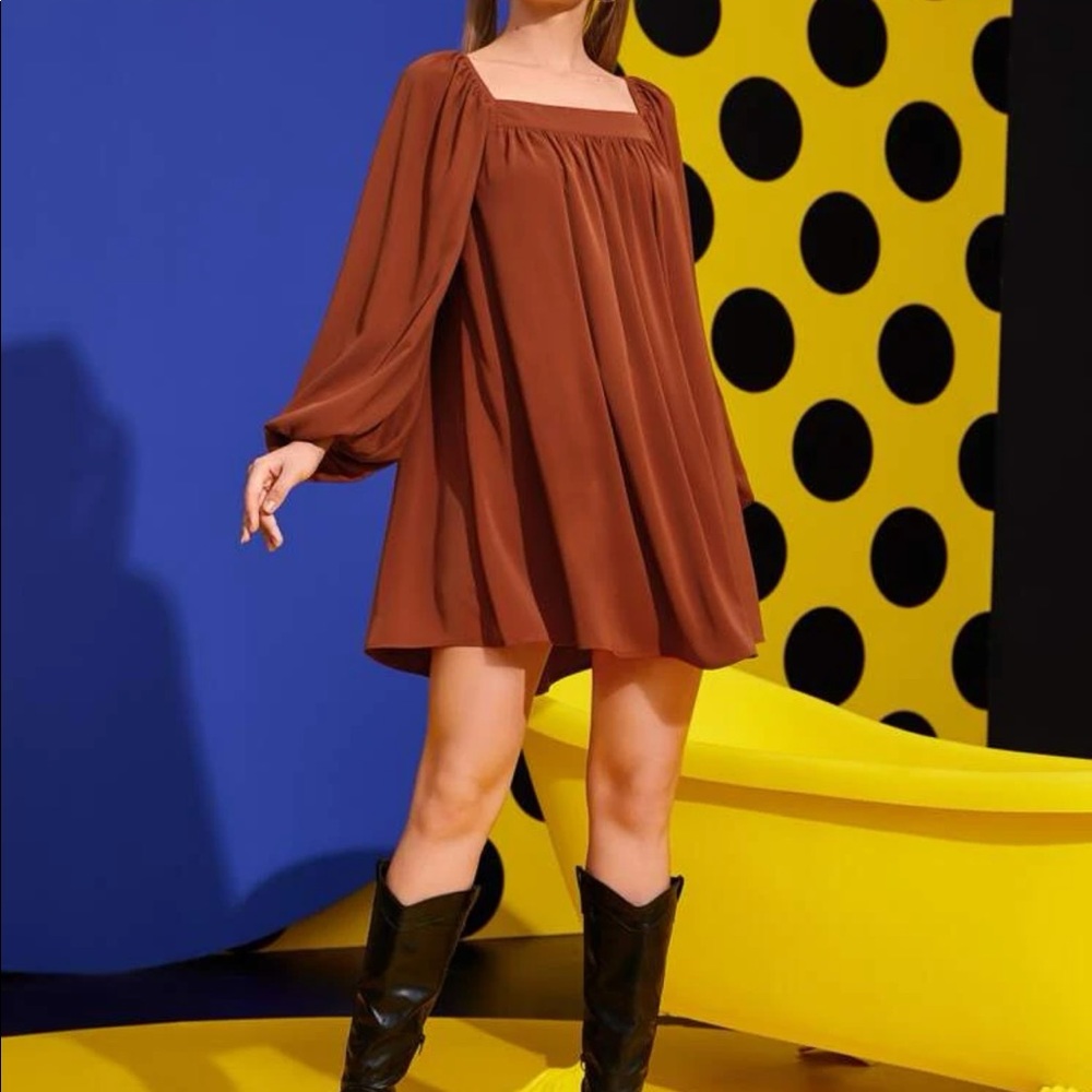 Shein X Kes Square Neck Lantern Sleeve Dress